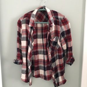 Navy, Red, Cream and Coral plaid shirt